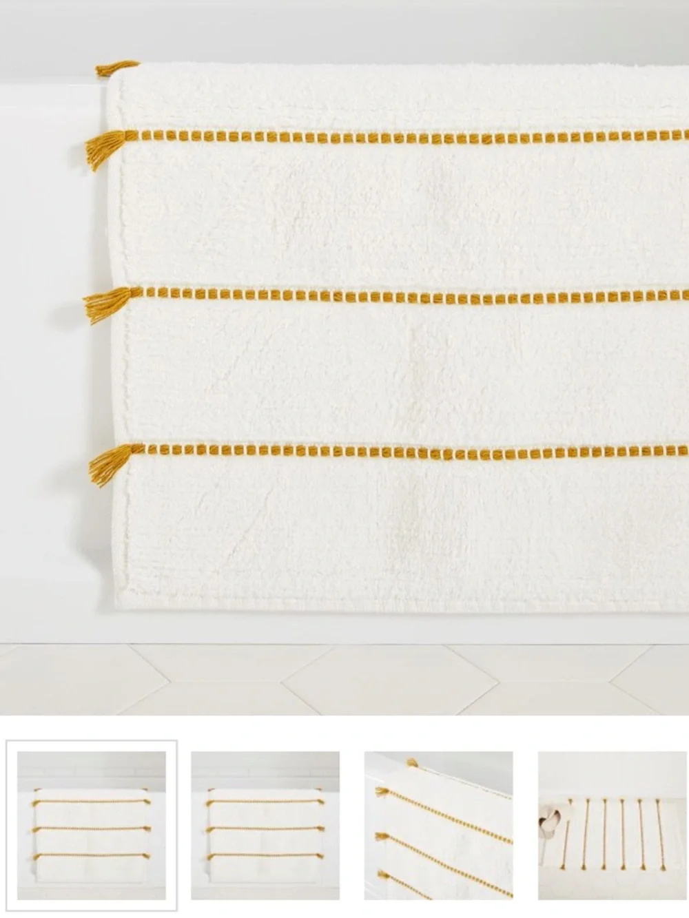 West Elm Tassel Stripe Bath Mat - Cream with Mustard Stripe 20 x 34 inches